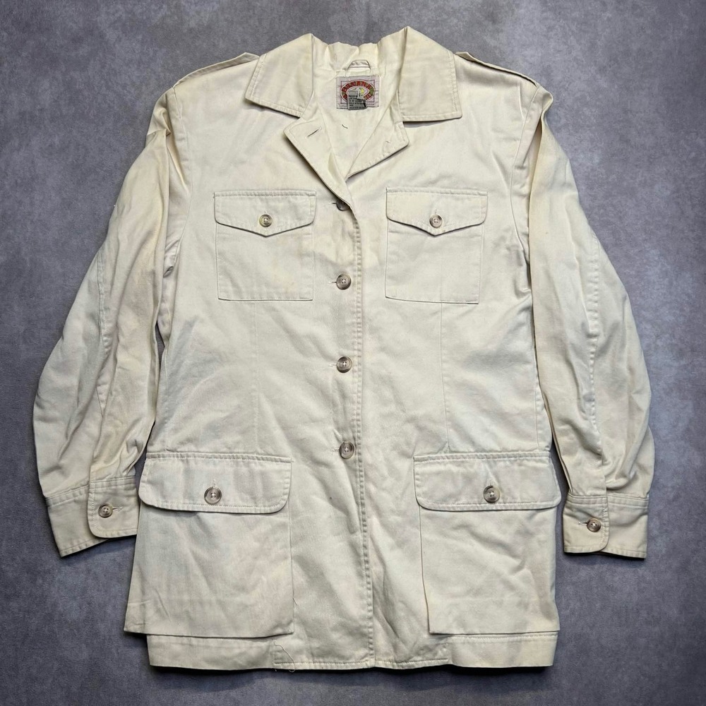 Vintage Banana Republic Safari Field Jacket Cream Cotton Epaulets Mens Medium